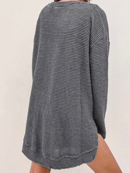 Casual Chunky Knit Mock Neck  Long Sleeve Split Pullover Sweater