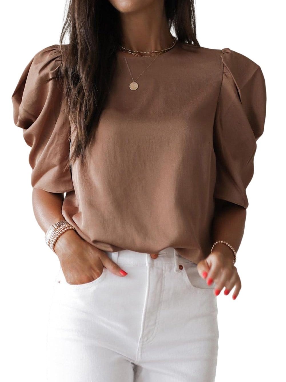 Solid Knit Off-Shoulder Sweater with Bishop Sleeves