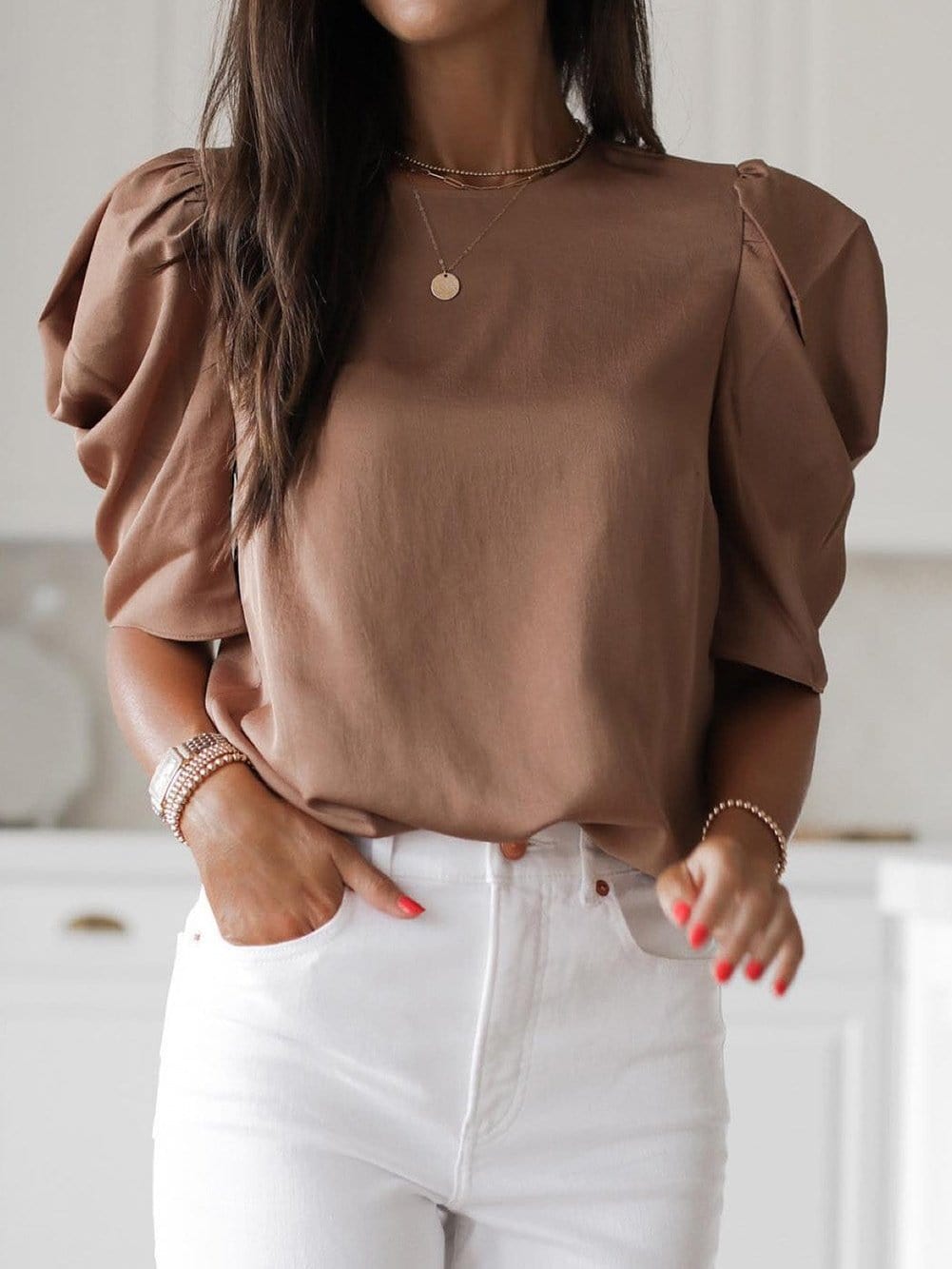 Solid Knit Off-Shoulder Sweater with Bishop Sleeves